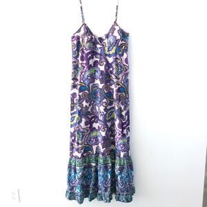 Confess Bohemian Paisley Spaghetti Strap Maxi Dress in Purple